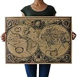 Souarts 72.3x52cm Englisch Retro Landkarte Fotoposter Wanddeko Bild Zimmer Büro Deko Illustrierte Weltkarte (Schwarz)