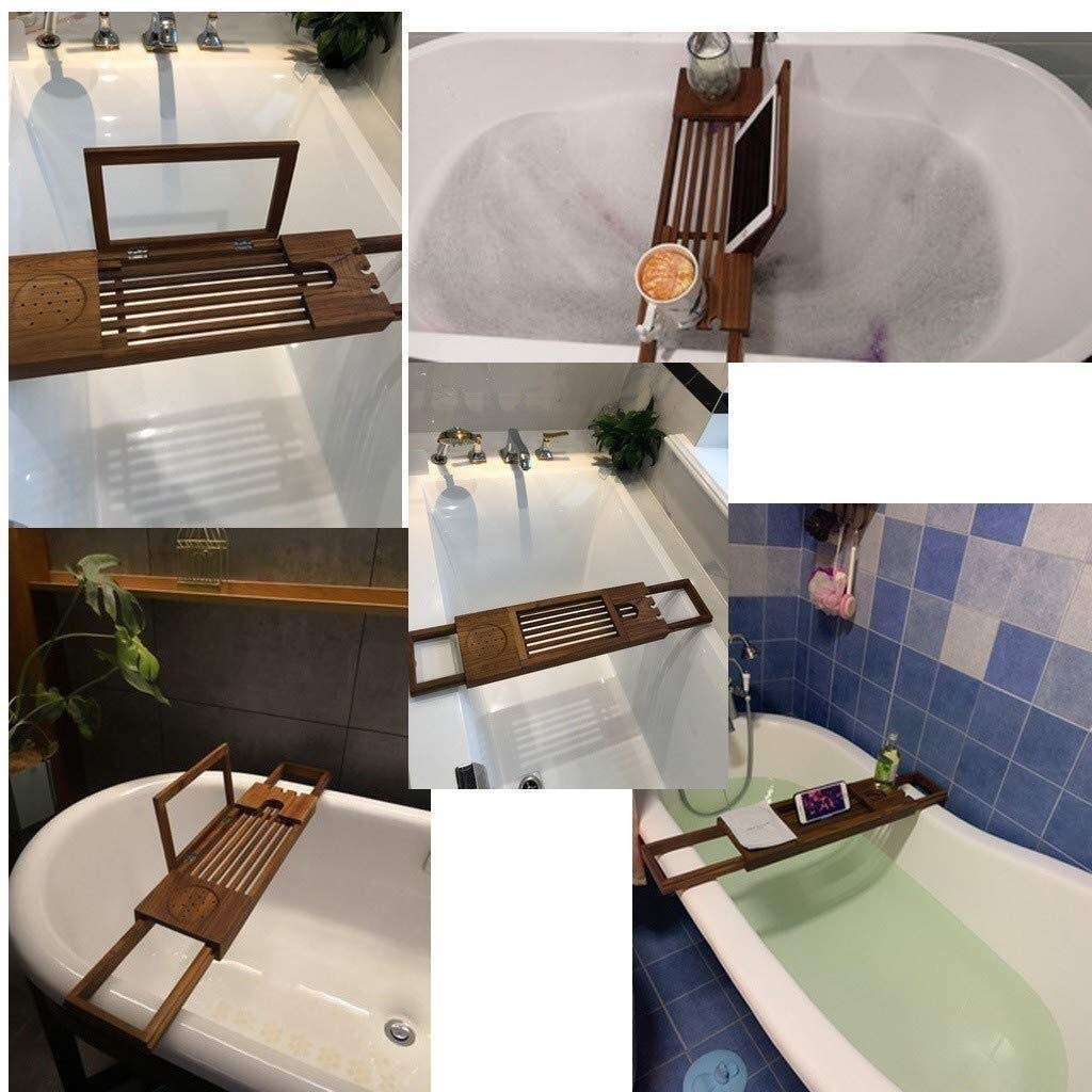Bandeja de baño y Estante de baño telescópico de Madera Soporte de Bandeja de Cama para computadora portátil para Libros o tabletas Soporte de bañera Soporte de bañera de Barril