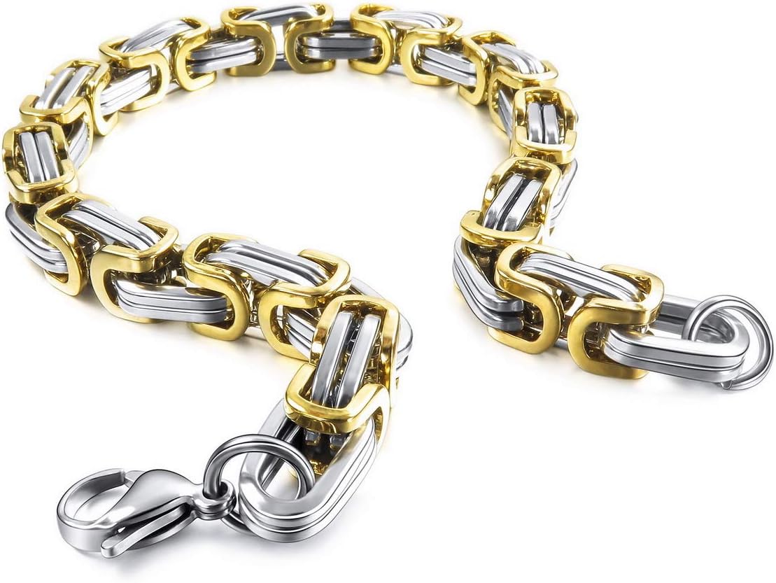 INBLUE 8mm Wide 316L Stainless Steel Bracelet Byzantine Link Chain Bracelet for Men Women Water Resistance (5 Colors - Silver Black Gold Silver and Silver and Gold, 4 Lengths - 7.5" 8" 8.5" 9") - Image 3