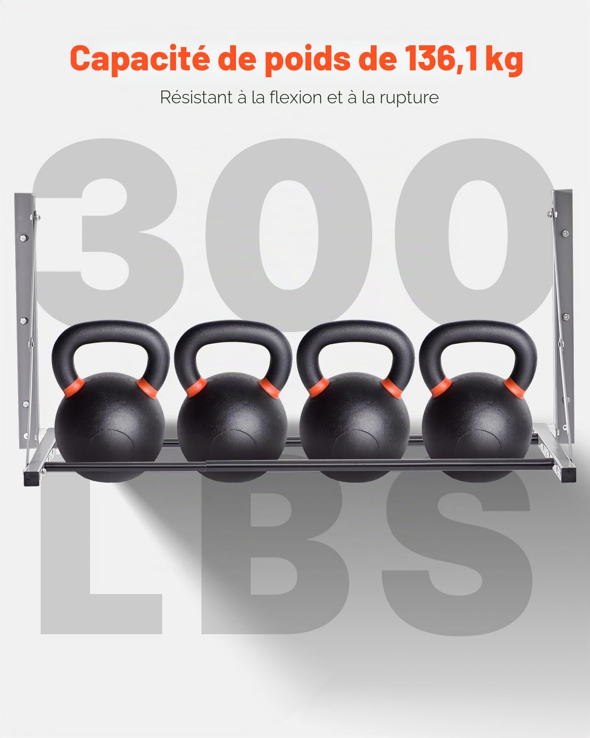 VEVOR Support de Rangement pour Pneus Mural Pliable, Rack à Pneus Réglable 81-122 cm, Étagère de Stockage de Pneus en Acier Q235, pour Pneus Standard R14-R20, Charge Max. 136 kg, pour Garage Atelier