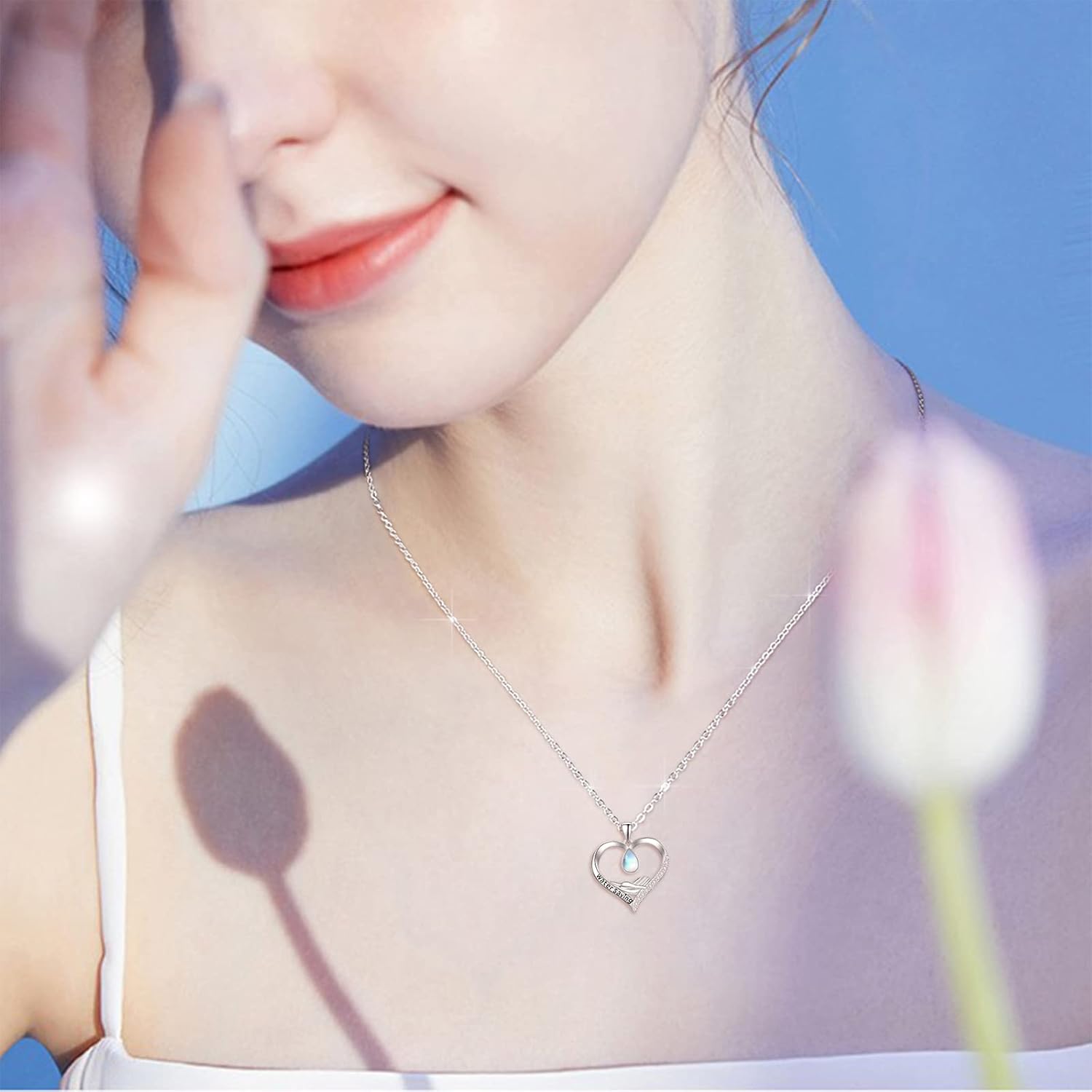 Dreamboat Moonstone Teardrop Heart Necklace for Women 925 Sterling Silver Water Saving Pendant Necklaces Heart Jewelry Gifts - Image 2