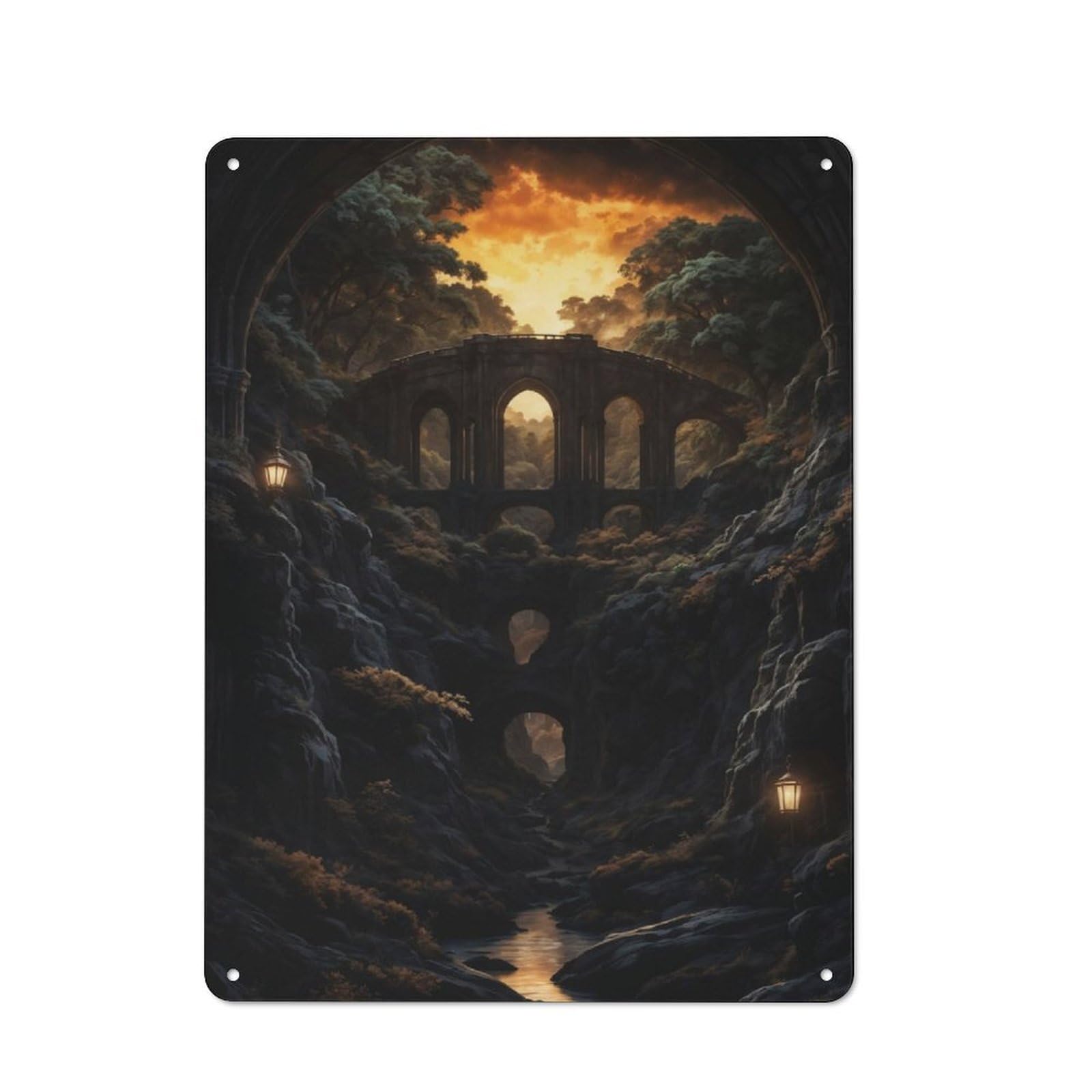 Junmoney Dreamy Magical Landscape Retro Metal Plaque 40X30cm For Lounge Or Reading Corner, Winter Wall Decor For Reading Corner Decorators