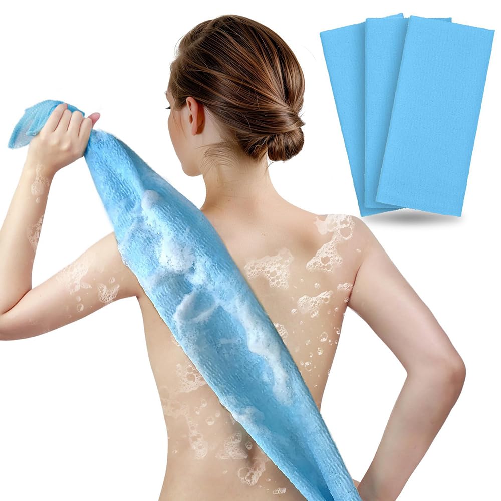 Back Scrubbing Towel - Extra Long Exfoliating Bath Towel or Deep Cleaning Loofah Texture for Men Women -