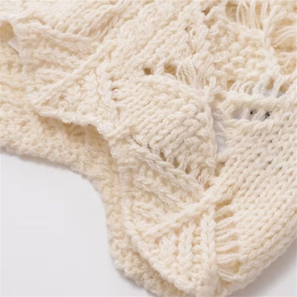 Autumn Women's Spliced Sleeves Hollowed Out Ornaments Short T-Shirt Knitwear Women