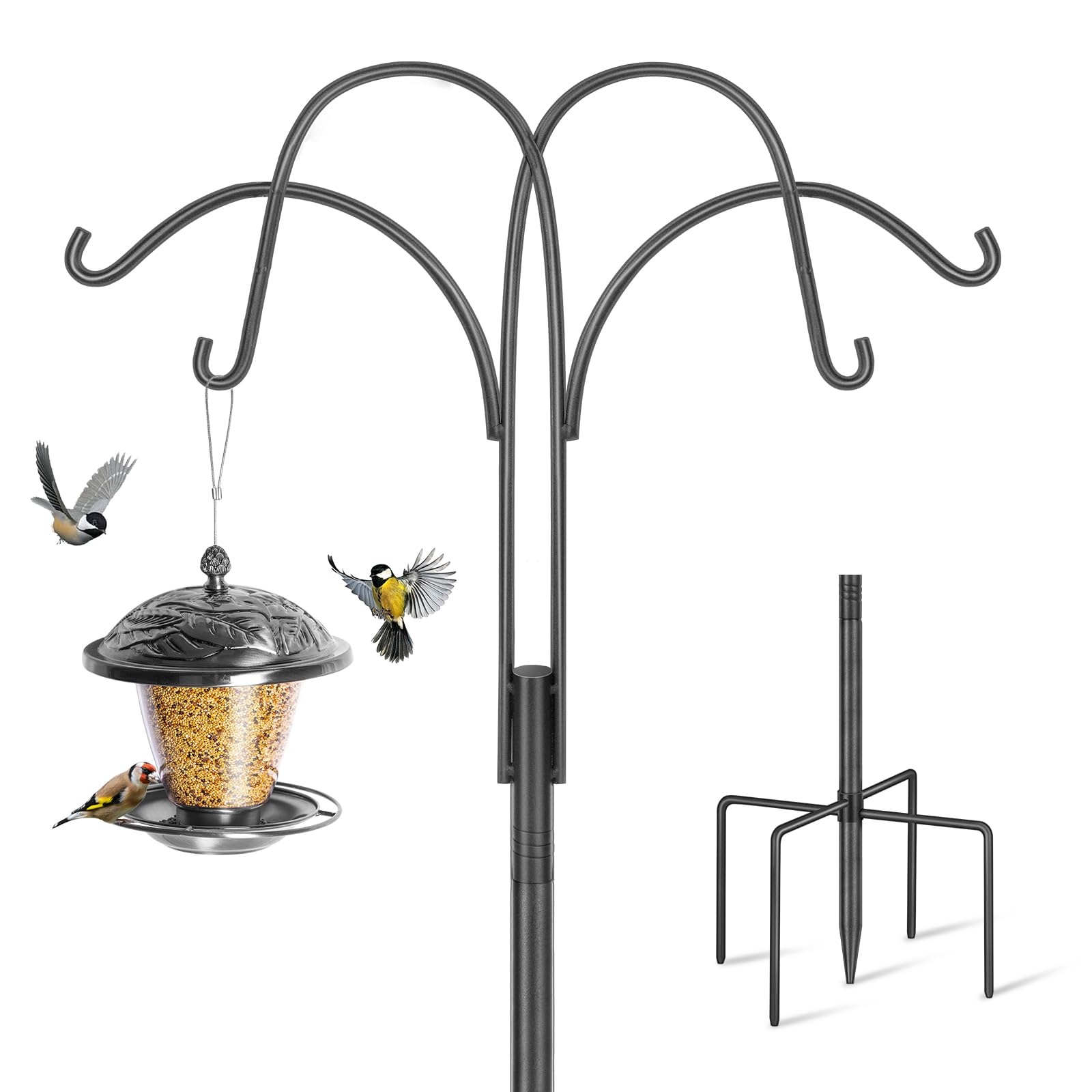 Mangeoire à oiseaux à suspendre 223 cm avec support robuste et crochets de berger pour jardin