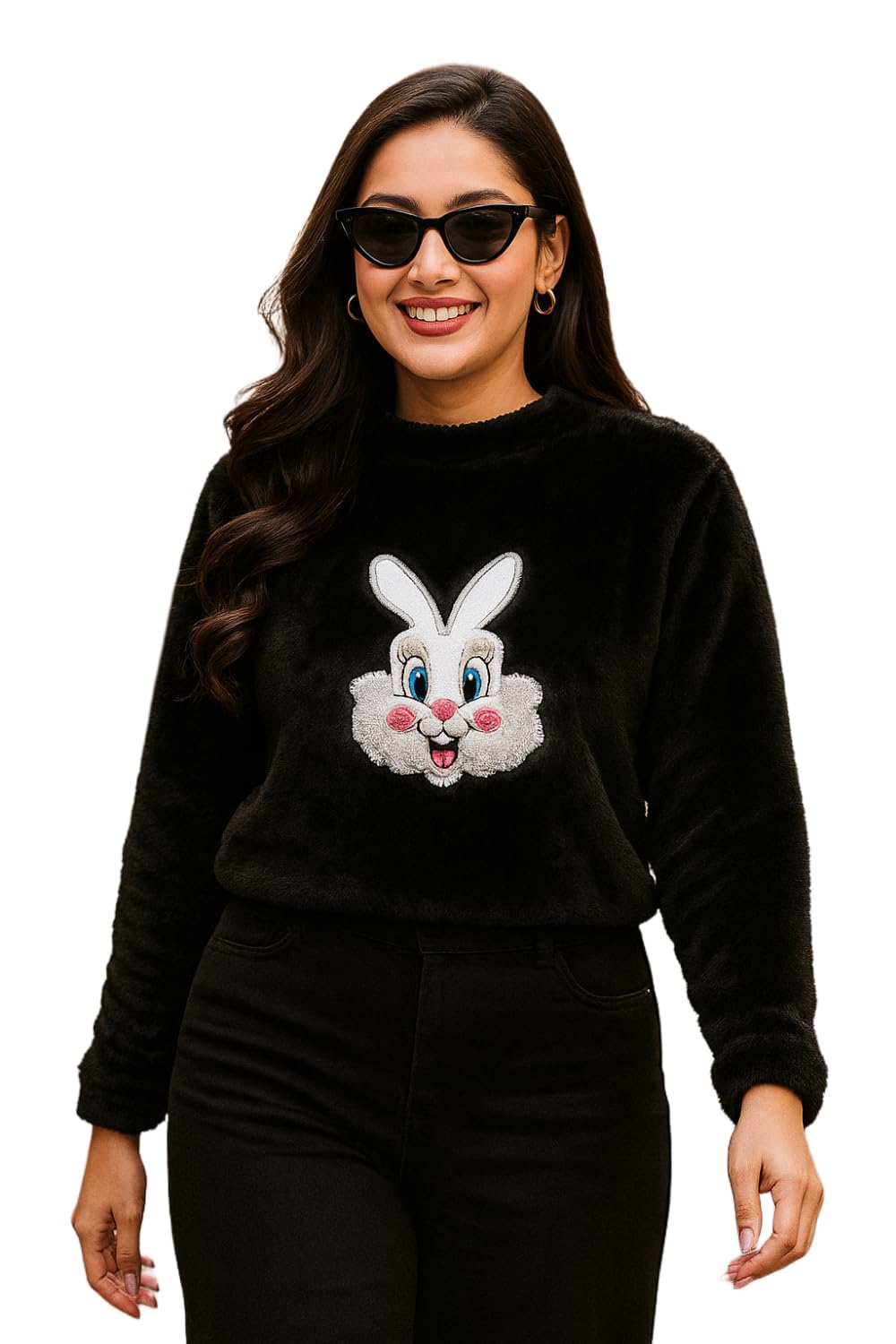 funday fashion Women's Solid Fur Round Neck Sweatshirt-picture-27