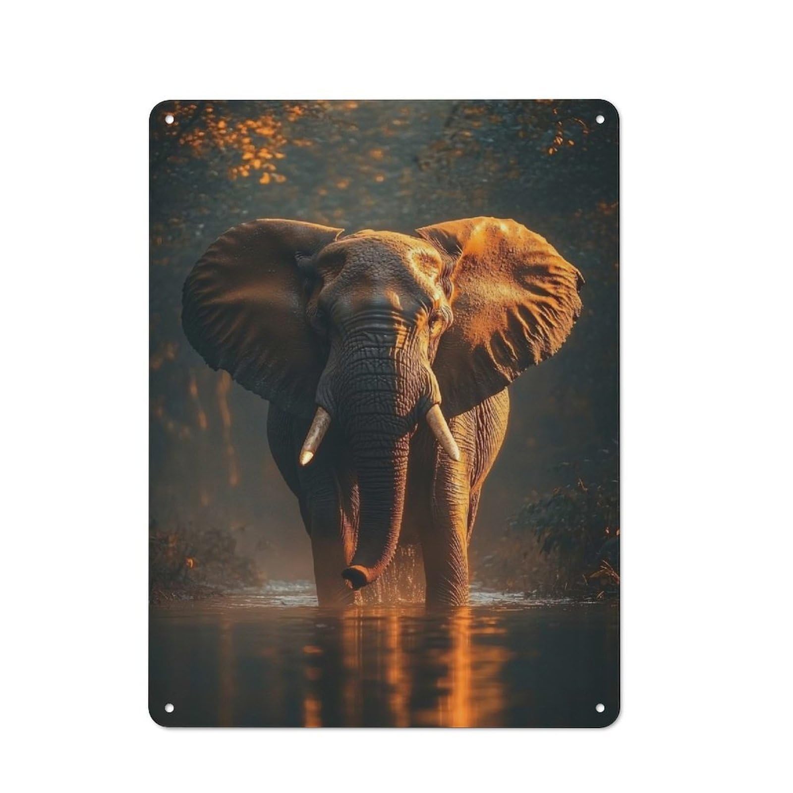 Junmoney Style Elephant In Water Vintage Metal Plaque 40X30cm For Living Room Wall, Suited To Living Room Decor Lovers