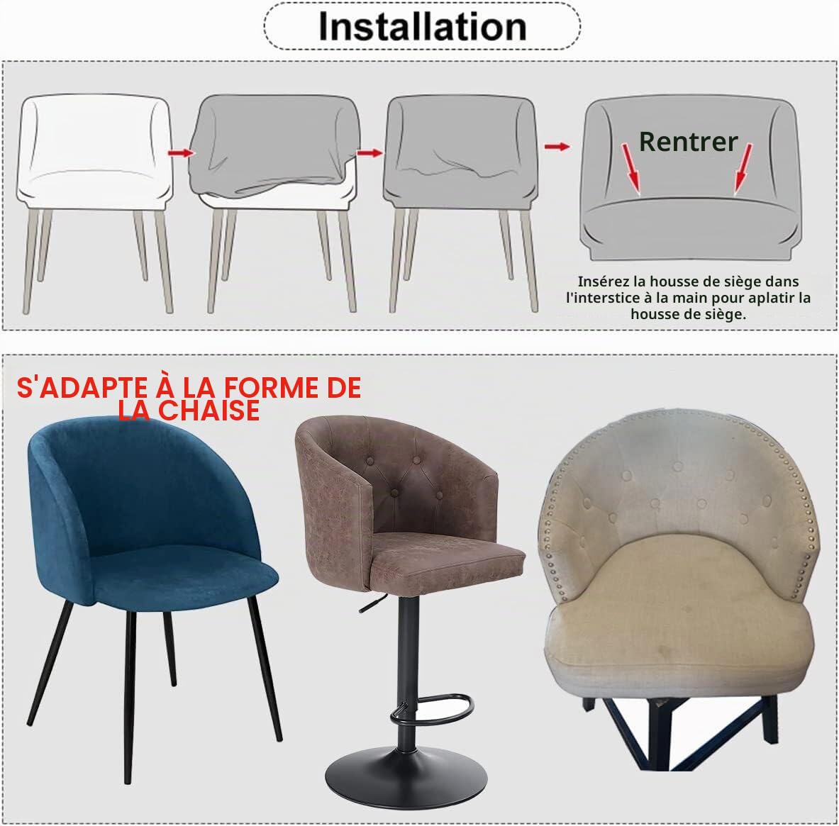 Housses de Chaise Extensibles en Velours, Dossier Rond avec accoudoirs, 2/4/6 pièces, Housse de Chaise de Salle à Manger, Fauteuil scandinave(Beige Beige,6PCS)