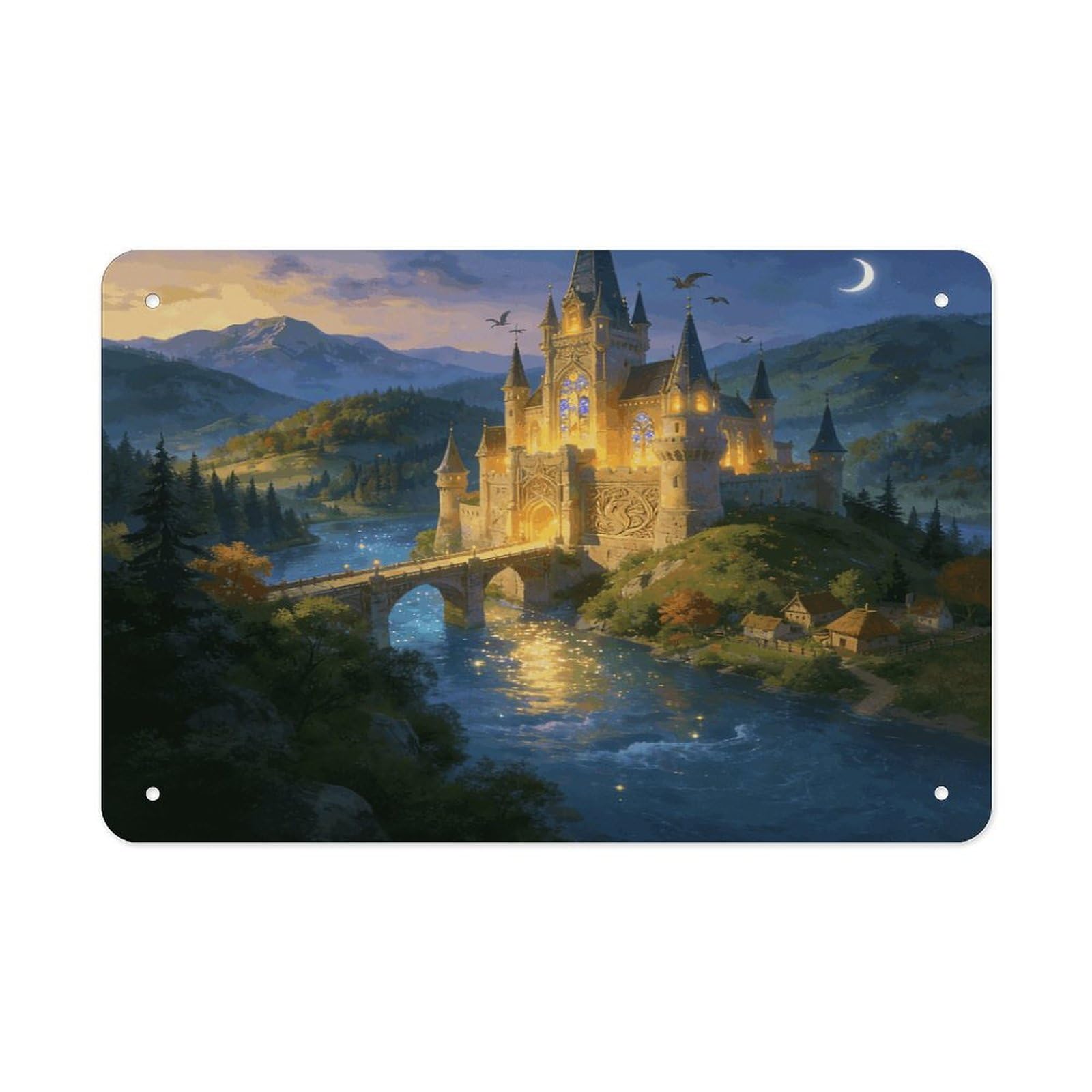 Khauerbc Style Fantasy Castle Tin Sign Iron Sheet Painting Unframed 11.8X7.9 Inch Metal Poster Wall Decor Iron Painting Wall Prints For Living Room Bedroom Office Home Decor