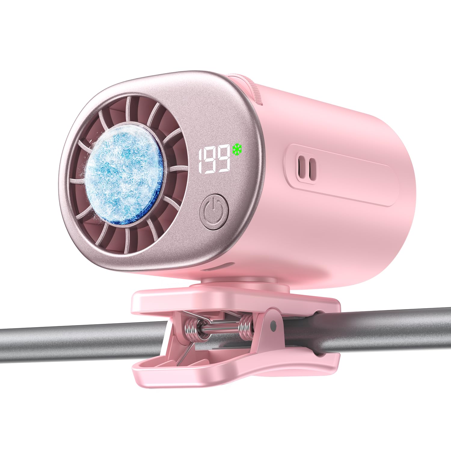 Clip-On Portable Fan with Ice Cooling, 20000 RPM Rechargeable Handheld Turbo Fan, 360° Rotating Detachable Clip, Mini Stroller Fan for Baby, Compact Travel Essentials, Summer Gifts for Women,Pink