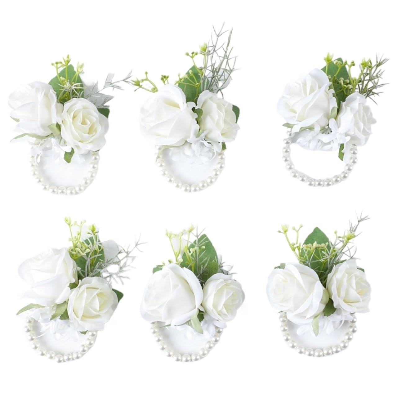 EEfpxwtz Prom corsage wrist flower， Wedding Accessories Groom Br Chest Flowers Brsmaid Pearl Wrist Simulated Roses 6pcs(6pcs-wrist Corsage)