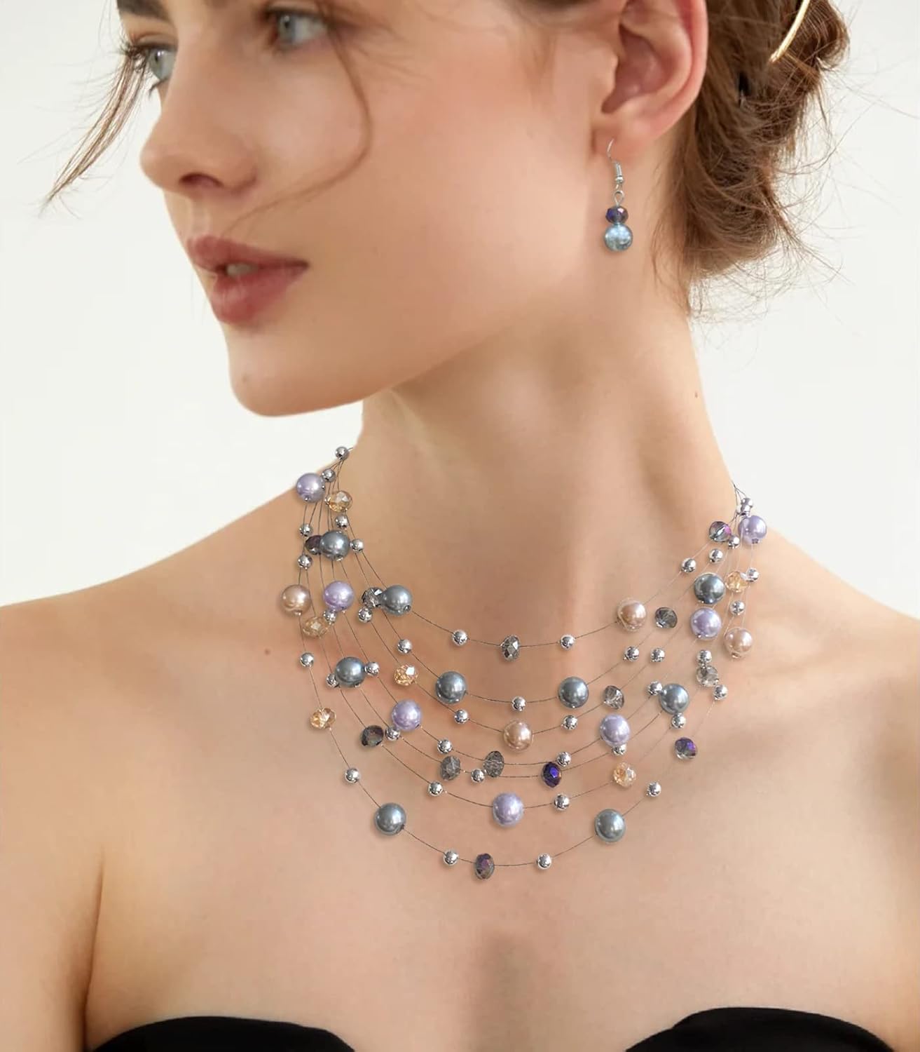 Layered Pearl Beaded Necklaces for Women Multi Layered Pearl Choker Necklace Boho Jewelry for Women Gifts for Mom - Image 3