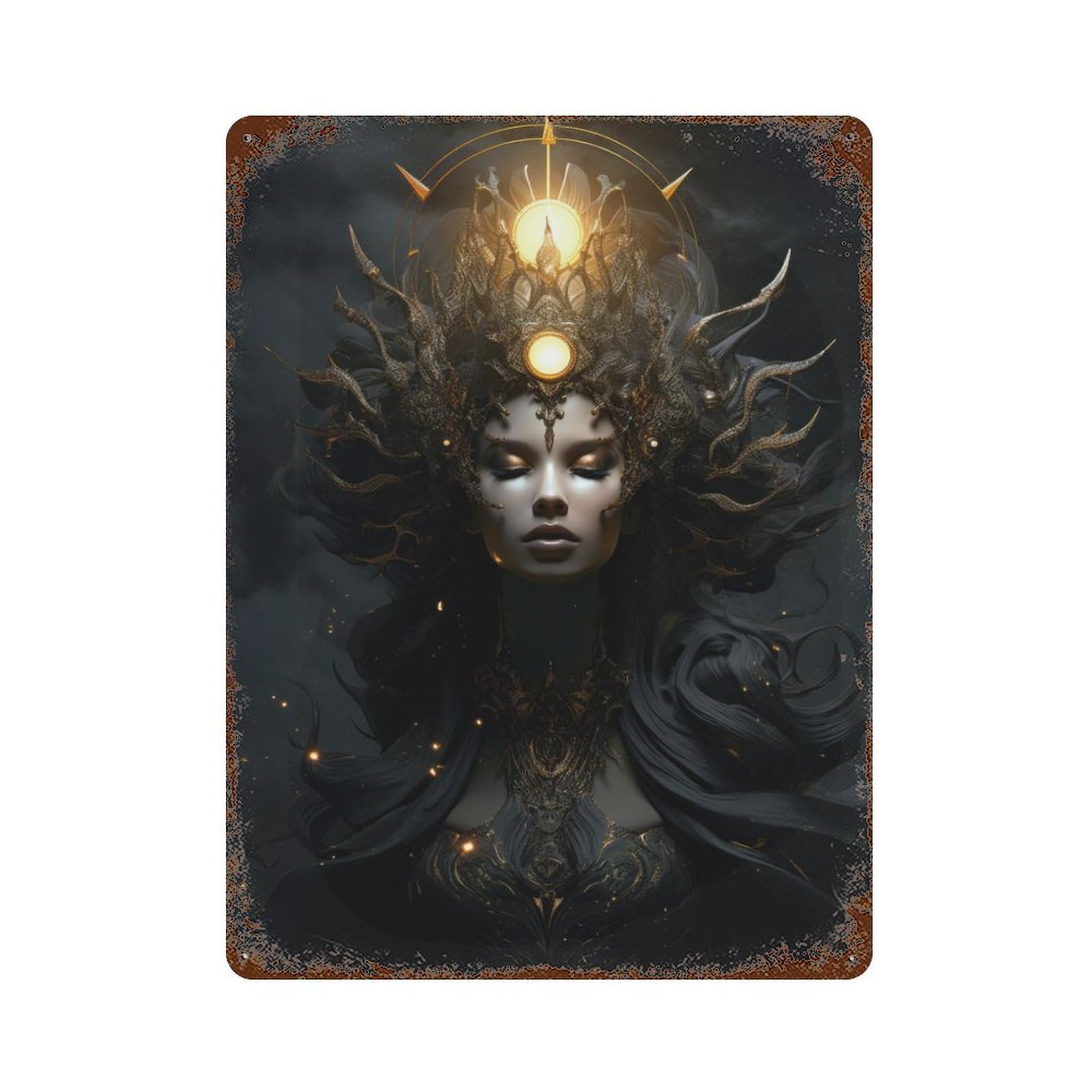 Enchantress 15.7"x11.8" Rusty Metal Tin Sign, Farmhouse Wall Decor for Office, Studio And Wall Decor