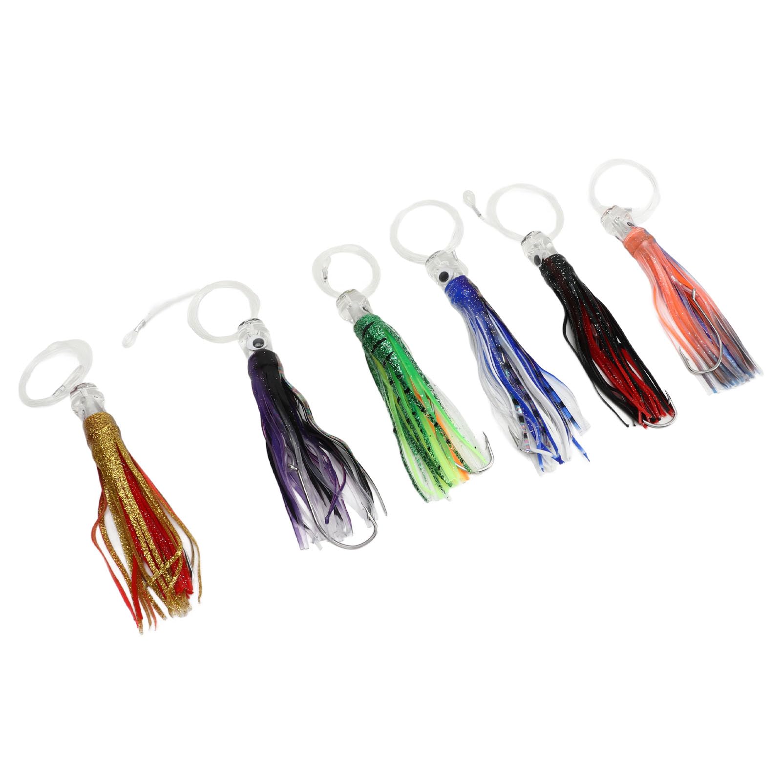 Lot de 6 leurres de pêche à la traîne en PVC Souple pour Eau salée avec Crochets en Acier Inoxydable pour Thon, Marlin, voilier, pêcheur Wahoo, Jupes de Poulpe de 6,3