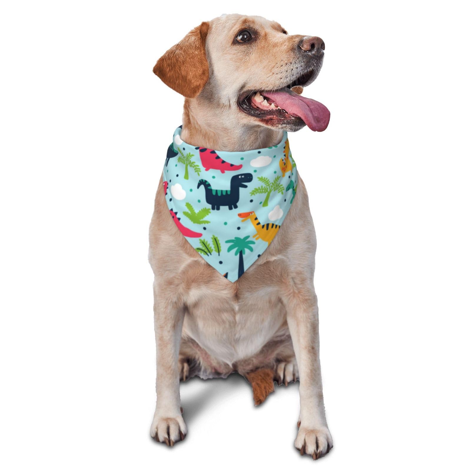 Dog Bandana Dog Triangle Bibs Scarf for Dogs and Cats (Cute Funny Cartoon Dinosaurs Sky Blue)