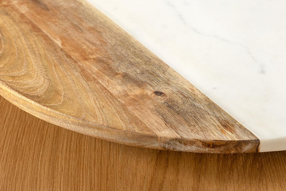 Drehteller Servant 50cm - weiß Natur - Mangoholz Marmor handgefertigt | Massiv, Unikat, montiert geliefert, pflegeleichte Oberfläche, Maserung, Holzmerkmale, Servierteller, Platte
