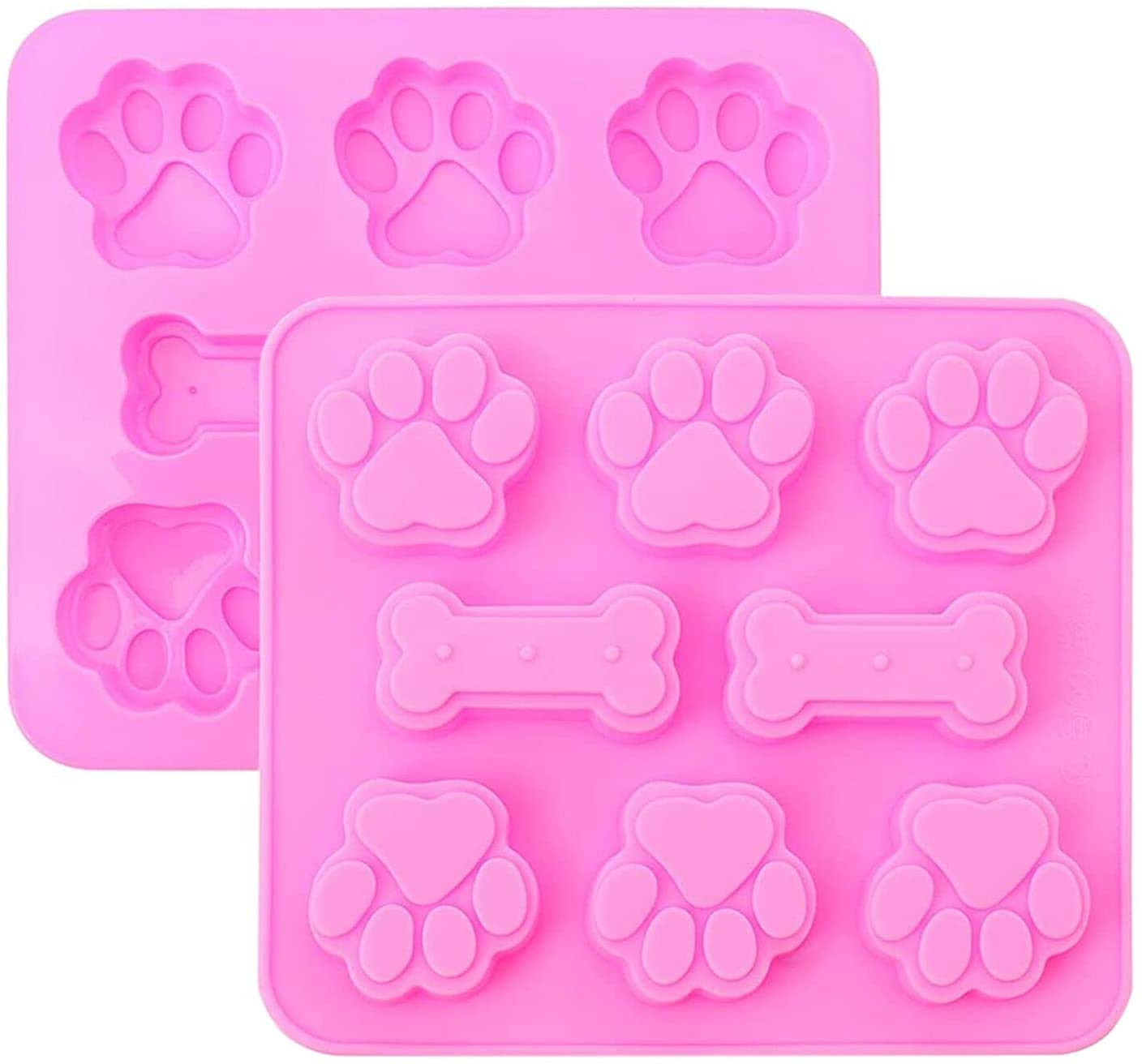 2 PCS Silicone Cake Mould, Cat paw & Bone Shaped 2 in 1, 8-Cavity, Reusable Ice Cube Trays, Silicone Moulds for Candy, Gummy, Jelly, Soap Molds DIY, Cookies Molds for Pets and Kids