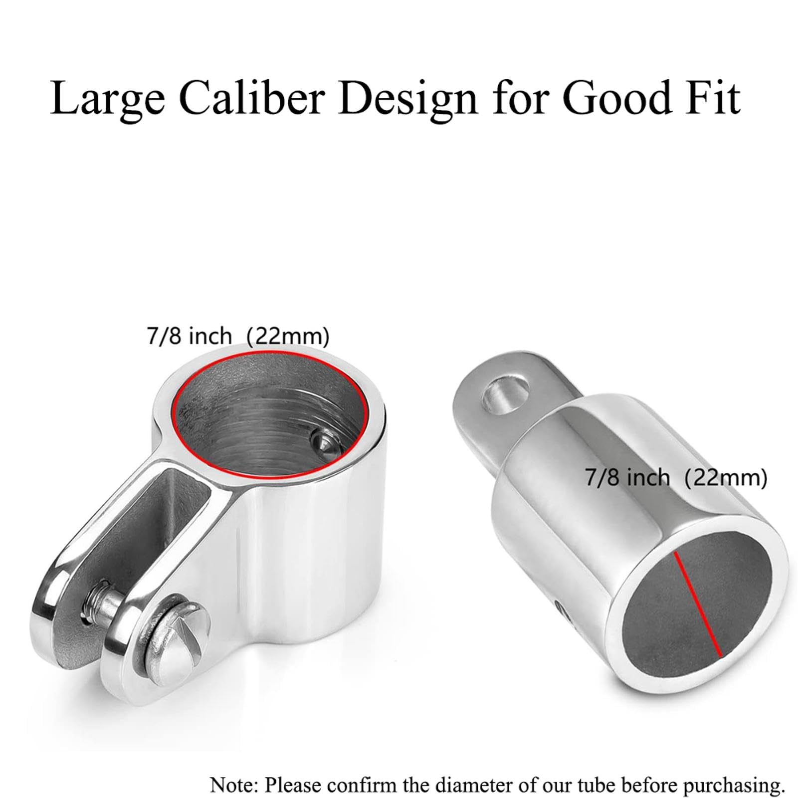 2 Stück Marine Bimini Top Hardware, Edelstahl Bimini Kieferschieber mit Ösenendkappe Passend für 22 mm Rundes Rohr