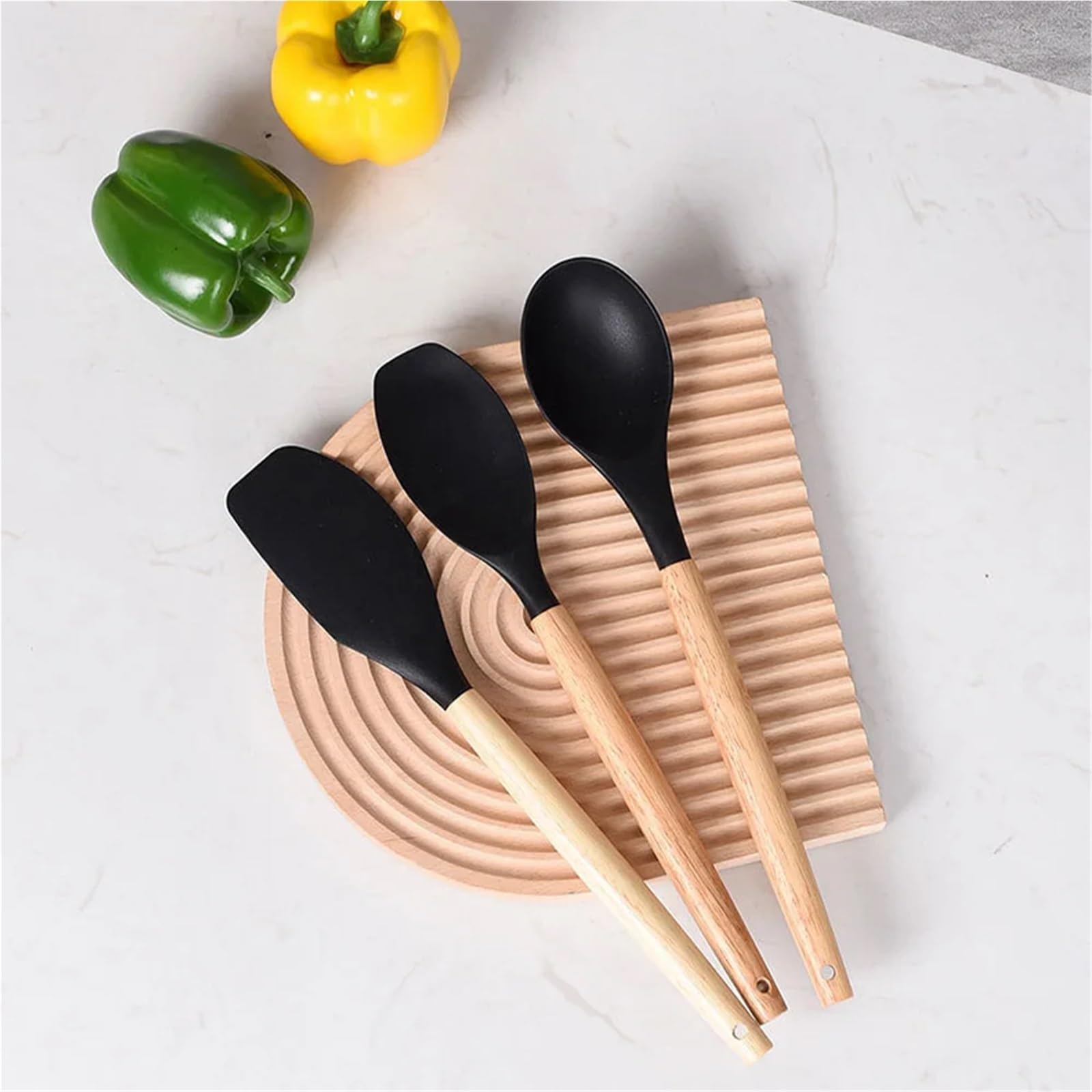 Silikon Küchenhelfer Set 44PCS Silikon Küchengeschirr Mehrzweck Kochgeschirr Utensilien Spachtel Suppe Löffel Schaufel Schneebesen Holz