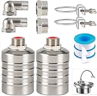 musibo 2-Pack 304 Stainless Steel Float Valves, 1/2" to 3/4" Auto Water Level Controller for Tanks, Pools, Livestock Troughs - Rust-Proof Shut-Off
