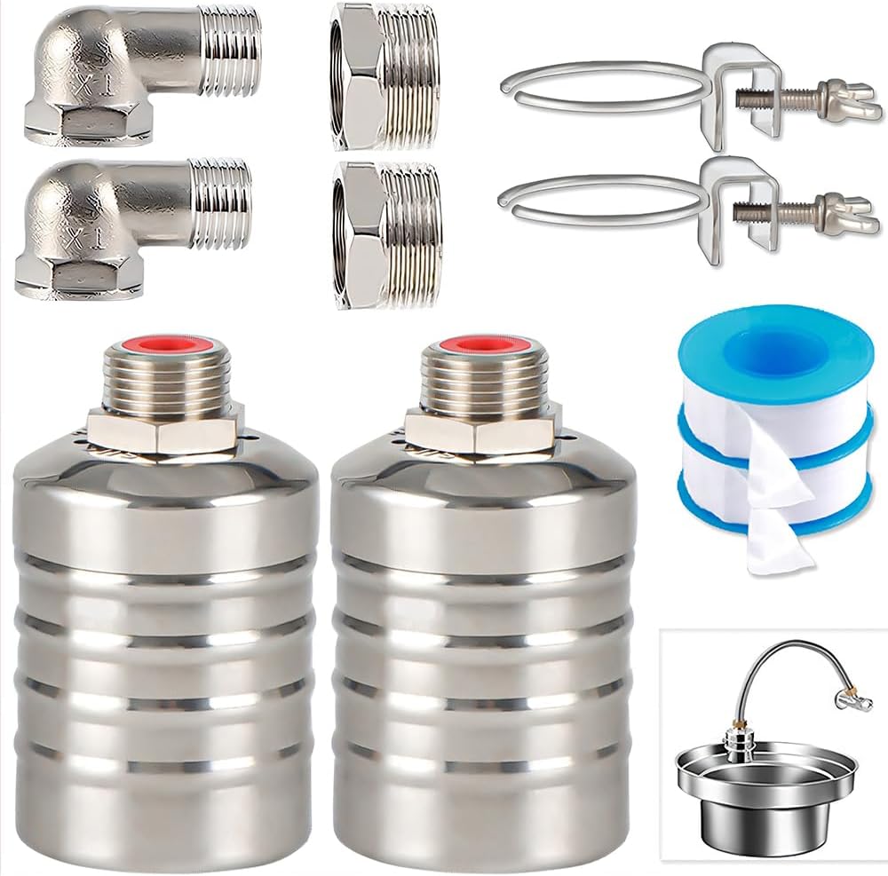 2PCS Float Valve,1/2" to 3/4'' water level control float valve, 304 Stainless Steel Fully Automatic water shut off valve, Automatic Water Level Controller for Water Tank, Pool, Livestock Troughs.