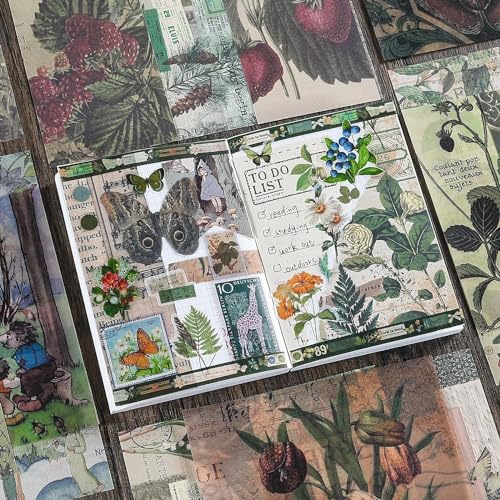 Image of MGNLR Vintage Aesthetic Scrapbook Kit(346Pcs) Scrapbooking Supplies Kit with Bullet Junk Journal,Stationery,A6 Grid Notebook Journaling Gift for Girl (Botanical Scrapbook), Paper