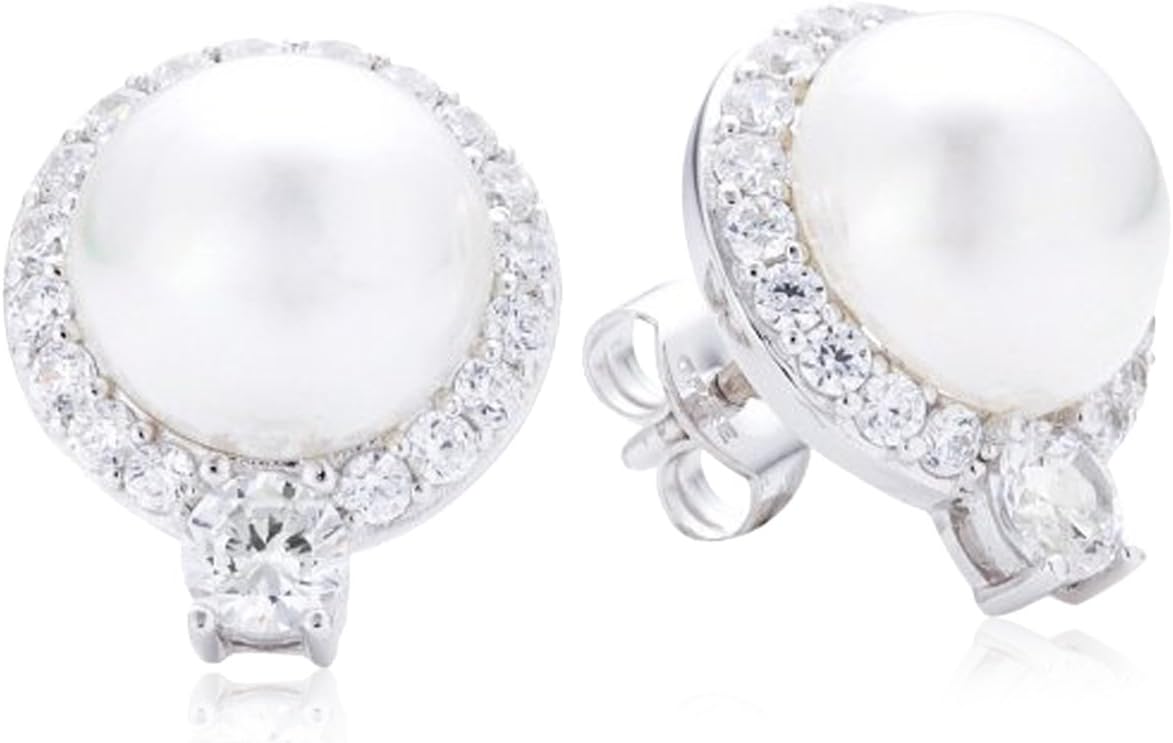 Diamonfire Women's Stud Earrings 925 Sterling Silver with Zirconia and Pearls White Line 62/1536 / 1/111