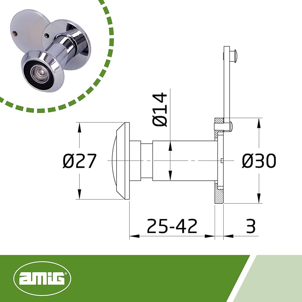 Amig - Ultra Wide Angle Brass Door Viewer | Easy Install, Scratch-Resistant | Enhanced Security For Elderly & Children, Painted Brass, 55-80 Mm