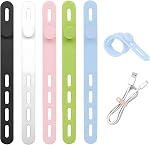 10PCS Silicone Cable Ties, Reusable Cord Organizer Wraps with Locking Buckle, Soft Elastic Wire Ties for Charger Cord Management, Durable for Home Office Desk Accessories (White)