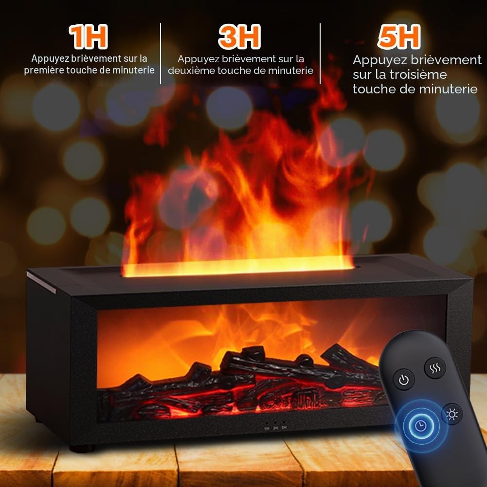 Diffuseur d'arôme flamme, diffuseur d'huile parfumée pour huiles essentielles avec lumière 7 couleurs effet flamme, diffuseur d'huiles essentielles avec cheminée LED, avec télécommande et minuterie
