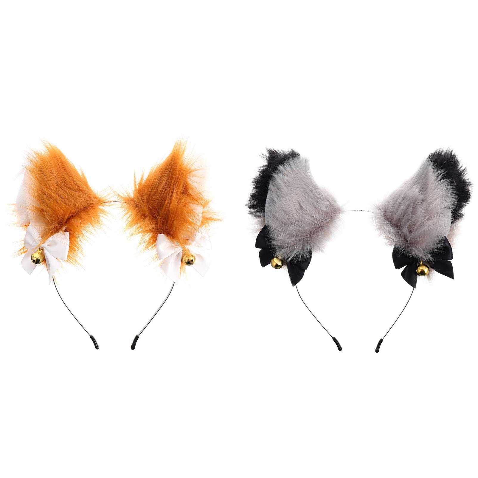 Long Cat Ears Anime Cosplay Fluffy Cat Ear Headband Hairband Cosplay Hair Hoop Plush Headband for Girls Women (Black, Orange)