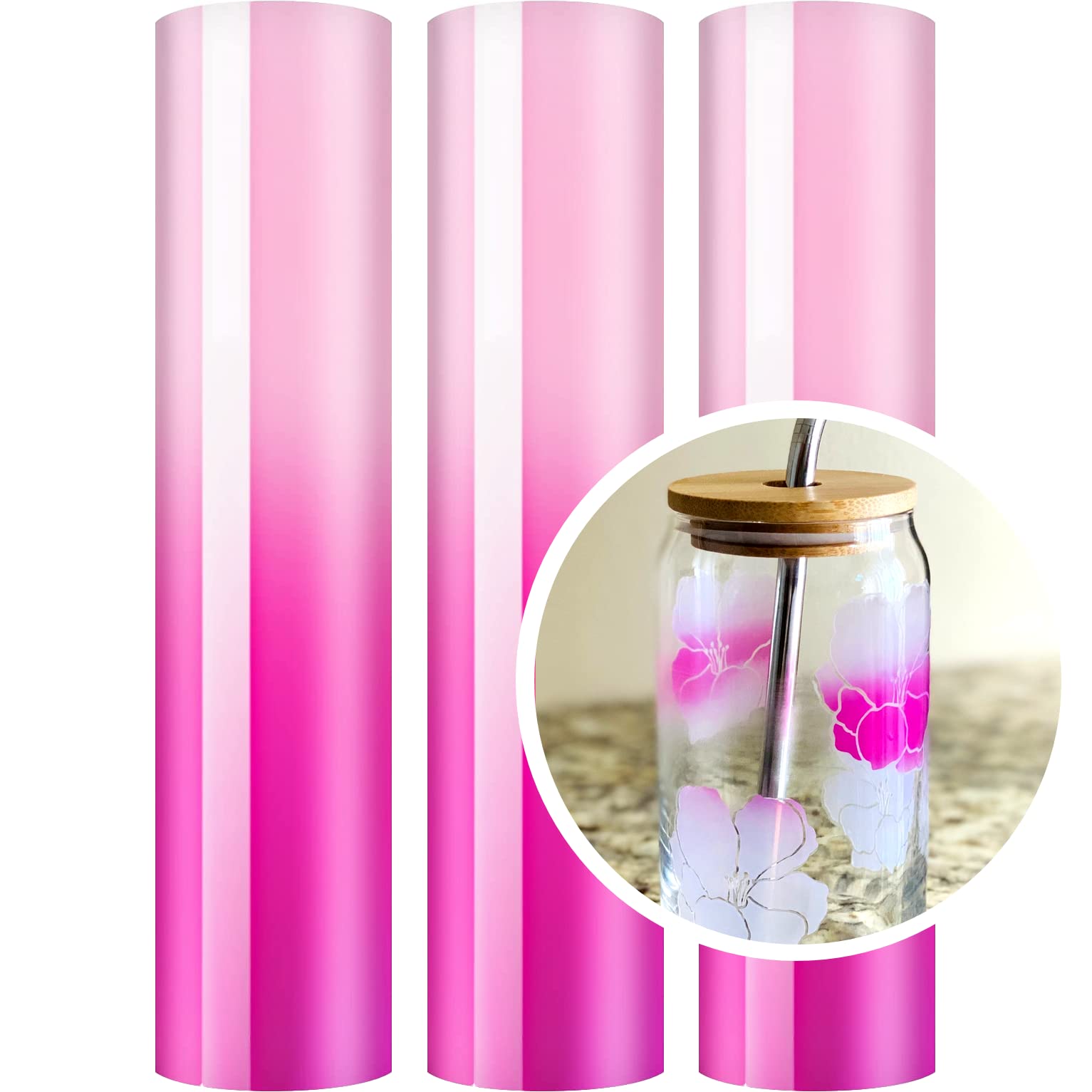 Pink Cold Color Changing Vinyl for Cricut, 12" x 12" Color Changing Vinyl Permanent Adhesive Vinyl Sheets for Glass, Decals, Stickers, Cups, Bottles, Cold Temperature Sensitive Pink Vinyl (3-Pack)