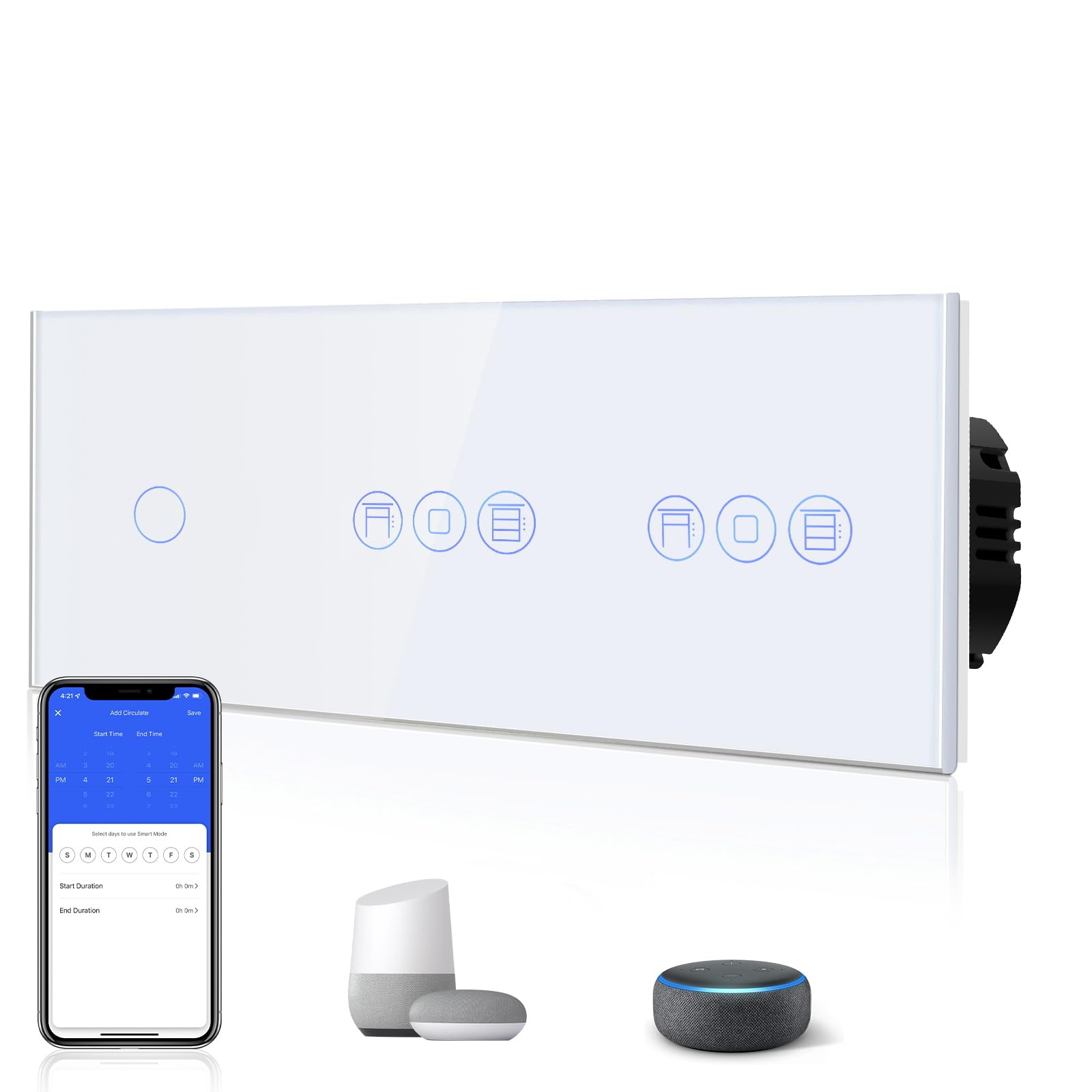 BSEED Interruttore Smart Alexa con interruttore per tapparelle, 1 interruttore della luce Smart WiFi Touch con Smart Life/Tuya App, doppio interruttore per tapparelle compatibile con Alexa e Google