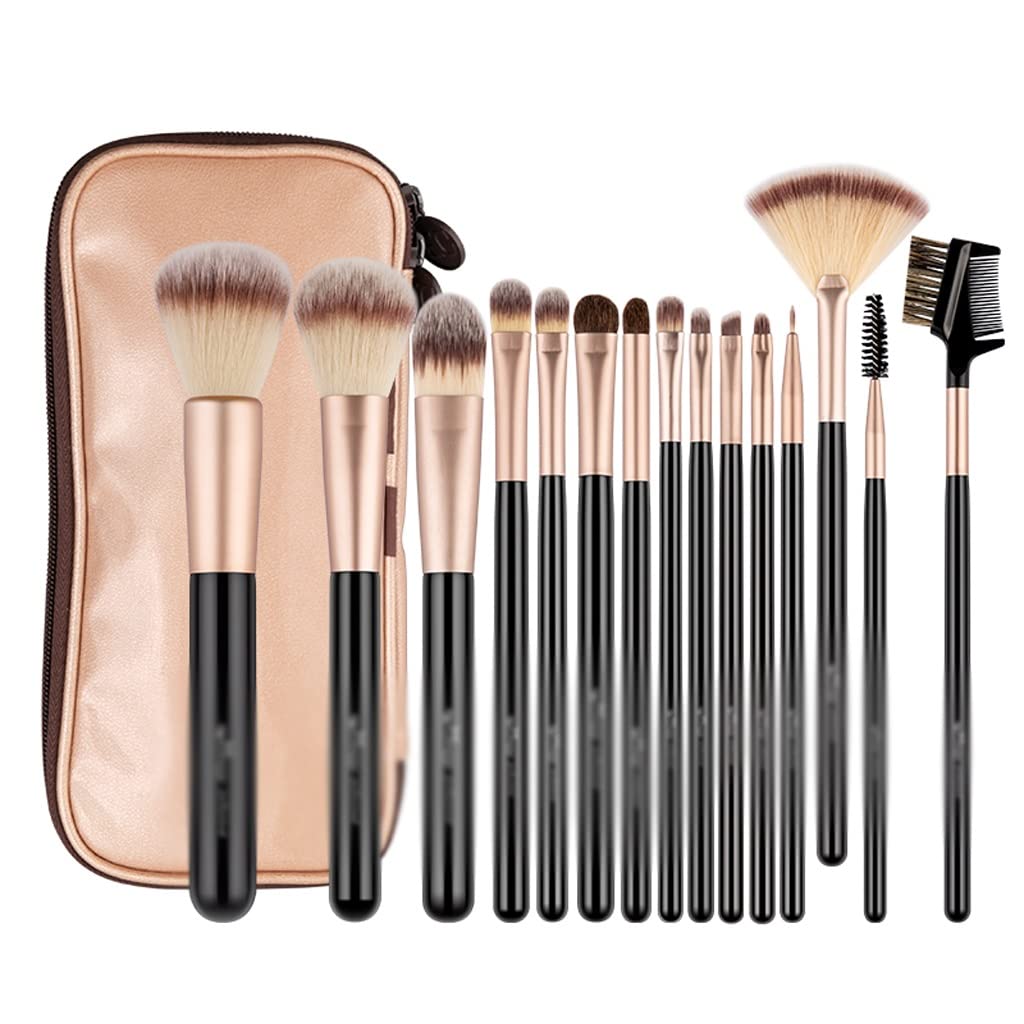 15Pcs Makeup Brush Set Wood Handle Synthetic Hair Professional Make Up Brushes Kit for Foundation Eyeshadow Blending