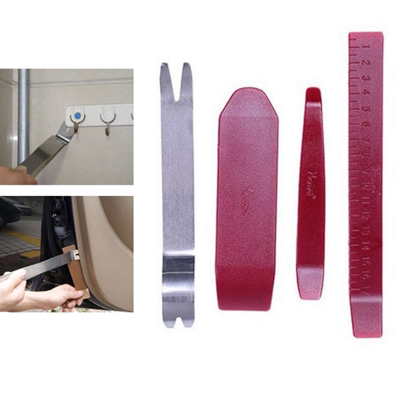 Kit De 4 Outils De Démontage Plastique Pour Garniture Auto - Panneau Autoradio, Portière, Tableau De Bord