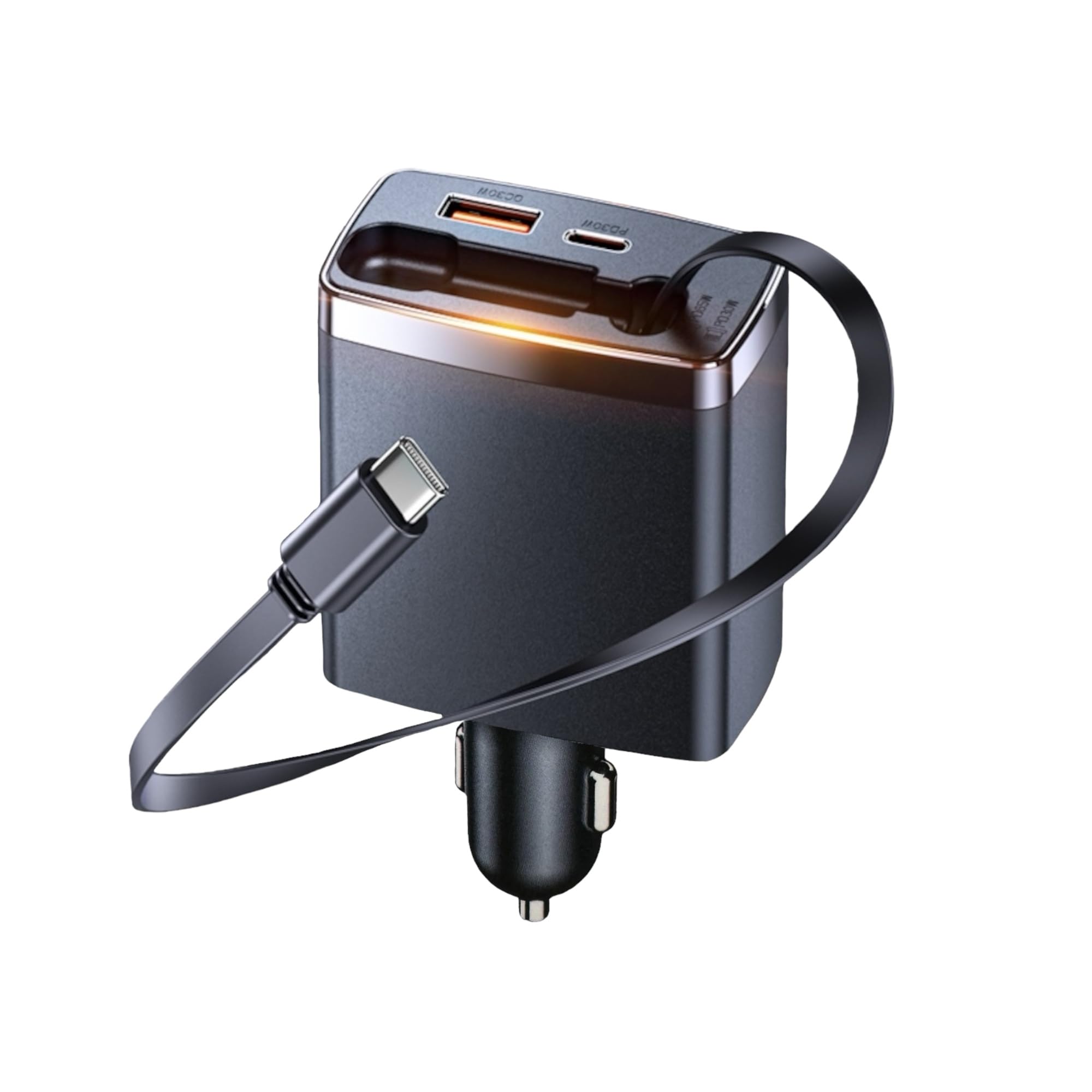 EVERGEN Max 125W, Retractable Car Charger Fast Charging, 3 in 1 Charger with PD 65W Retractable Cable for Mobile & Laptop + PD 30W Type C Port & QC 30W USB A Port