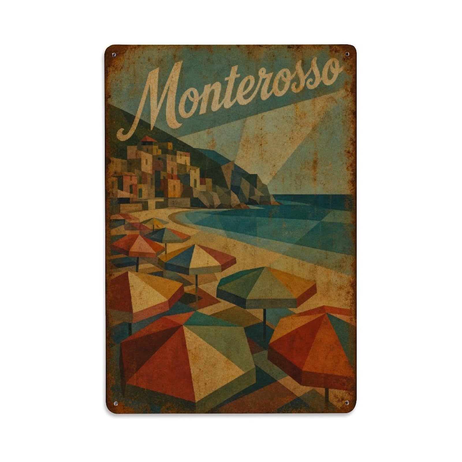 Huiyhb 8X12inch(20X30cm) Vintage Travel Monterosso Parasols Beach Umbrellas Summer Italy Metal Tin Sign