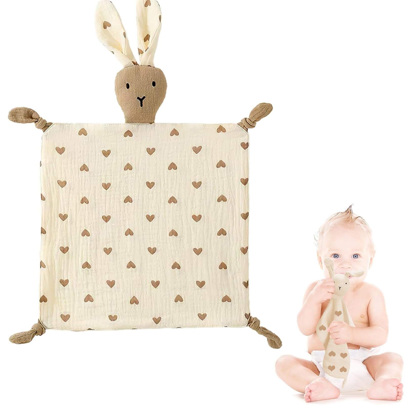Foeeort Baby Comforter Blanket Soft Muslin Bunny Security Blanket
