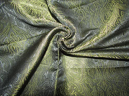 Brocart de soie noir et vert BRO369 au tissage jacquard de 111,8 cm de large
