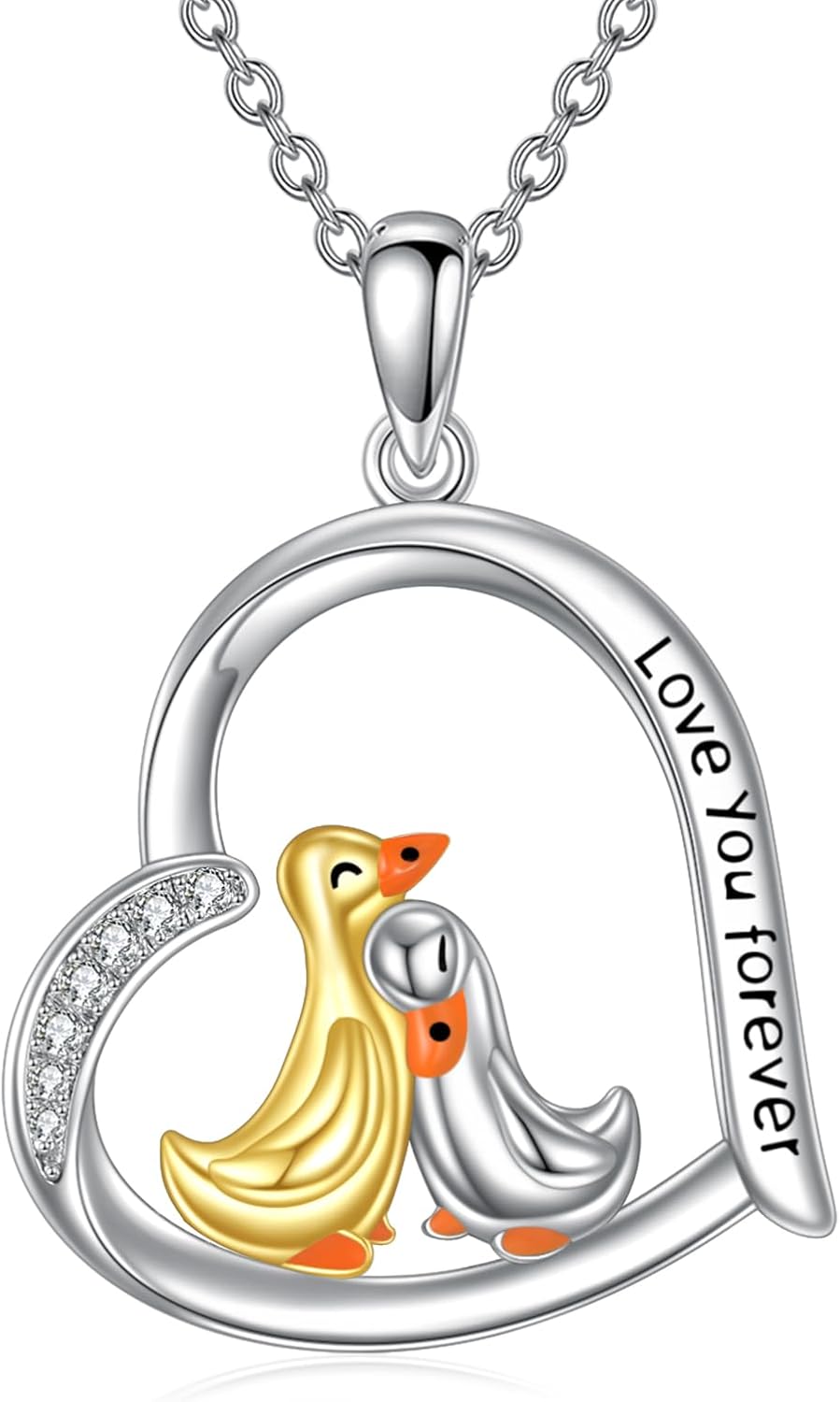POPLYKE Panda/Duck Necklace 925 Sterling Silver Two Hugging Panda/Duck Pendant Animal Jewelry Gifts for Sister Friends Women