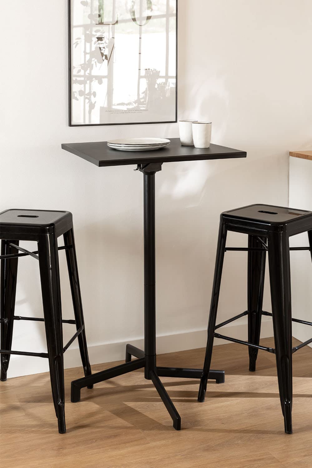 SKLUM Table de Bar Pliante et Convertible en 2 Hauteurs en Acier (60x60 cm) Dely Noir
