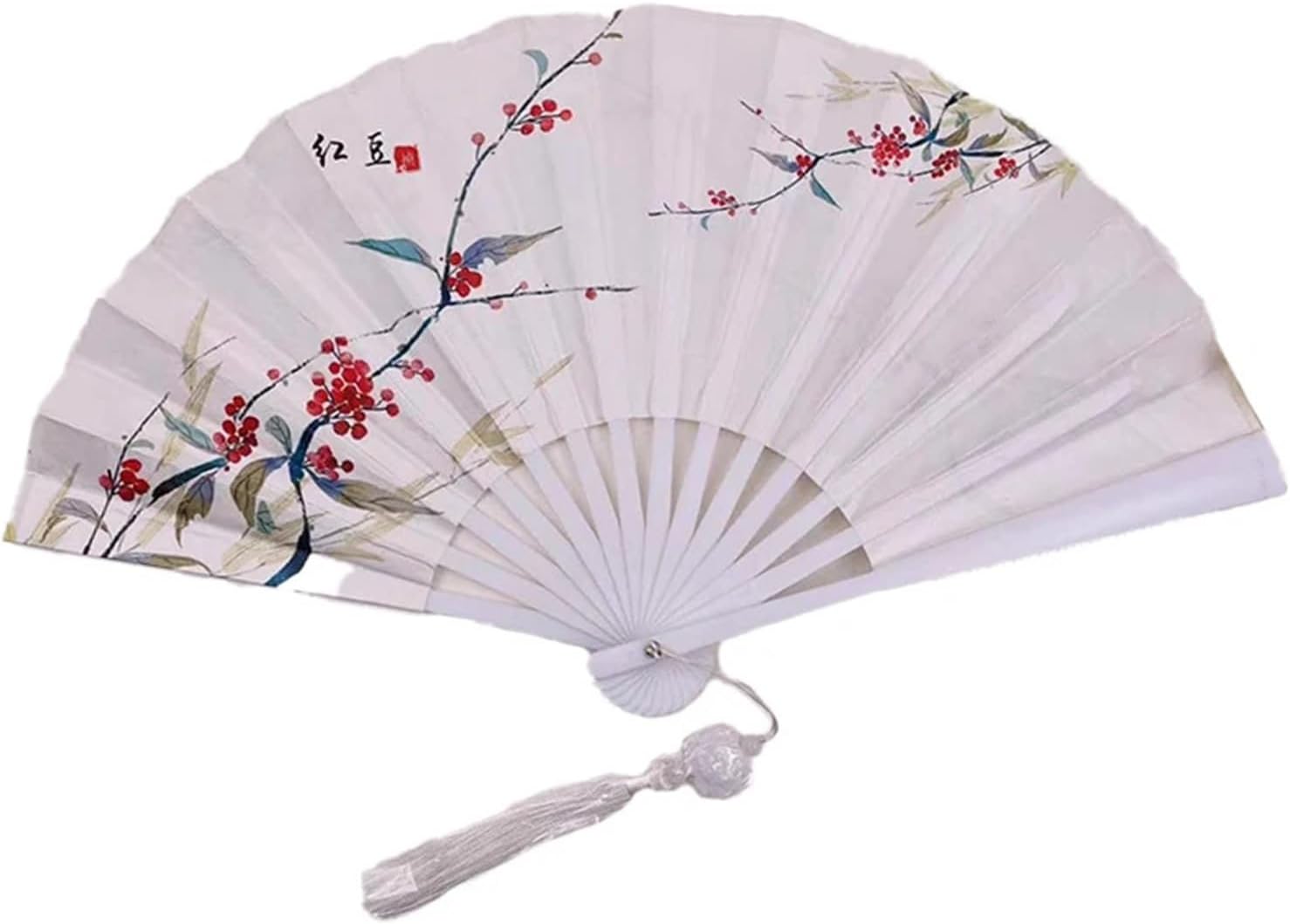 With Tassel Art Craft Style Foldable Hand Fan Portable Folding Fan Wedding Party Photo Props Guest Gifts(Style 26)