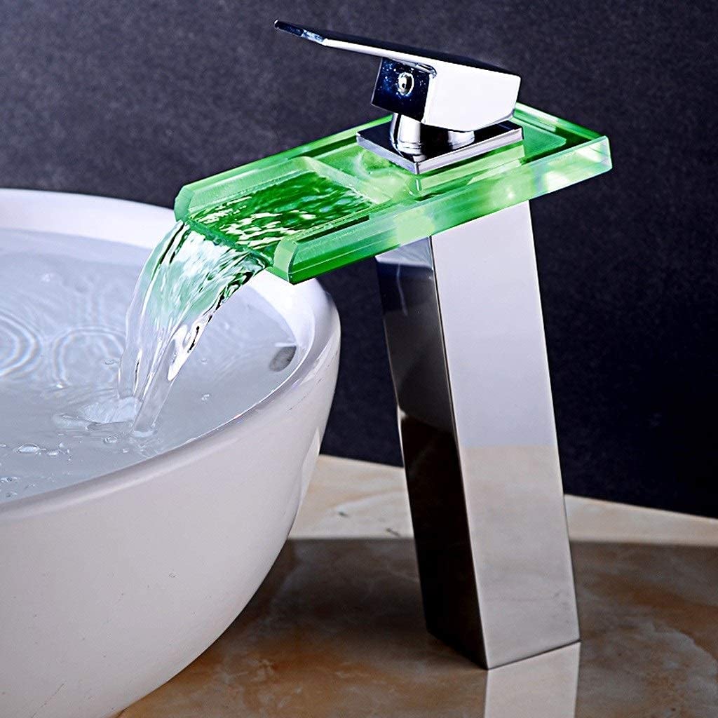 Robinet cascade hydroélectrique en verre avec éclairage LED intelligent pour vasque