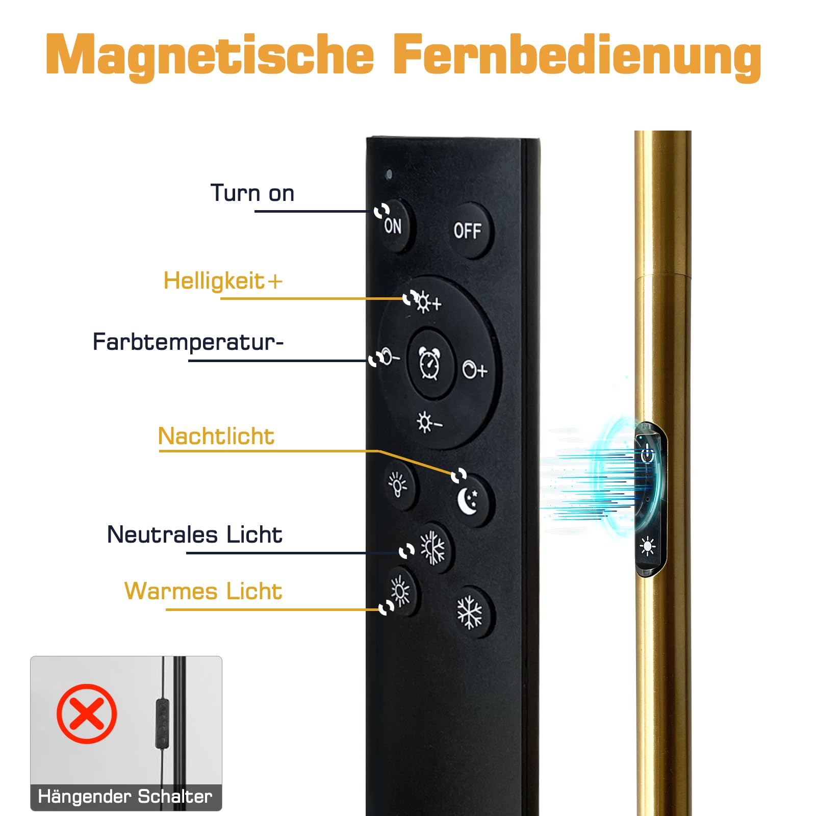 LED Stehlampe 168cm Gold – 3 Rundlichte, dimmbar, Fernbedienung | 168cm Stehlampe Gold | 3 Rundlichte | Dimmbar + Fernbedienung | Farbtemperatur einstellbar | Timer | Wohnzimmer, Büro, Flur