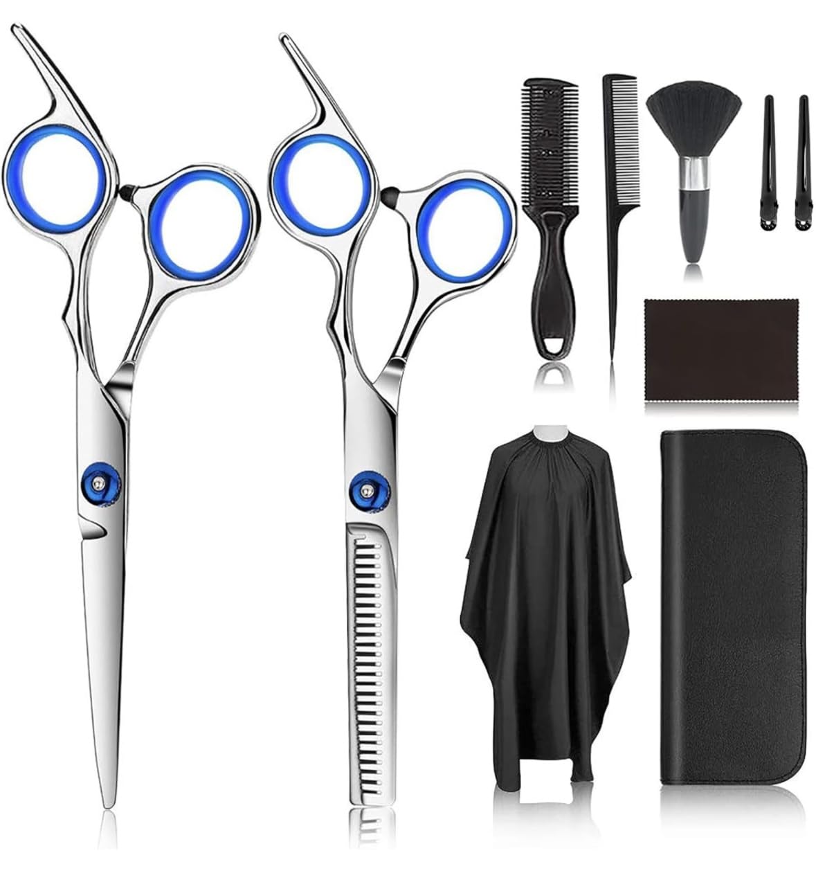 DEAL HUNT 10 PCS Hair Cutting Scissors Set, Professional Haircut Scissors Kit with Thinning Scissors, Comb, 2 Clips, 1 brush Black Hairdressing Shears Set for Barber Shops, Salons & Home (Blue)