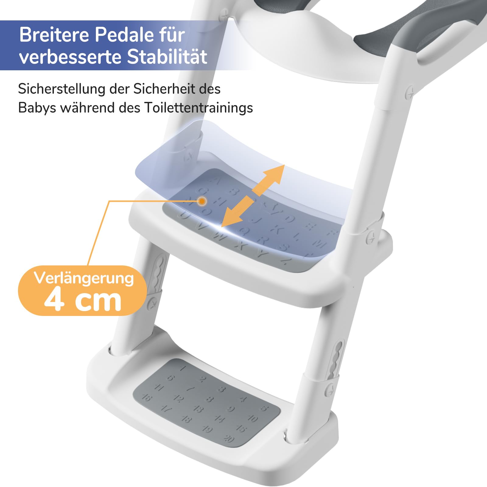 DEANIC Toilettensitz Kinder mit Treppe, Töpfchen mit Leiter,PU Gepolstert, Toilettenaufsatz für Kinder ab 1-7 jahre, Klositz für Kinder 38-47cm (Grau)