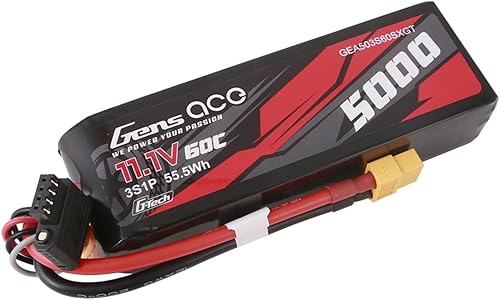 Gens ace G-Tech 5000mAh 60C 11.1V 3S Batería Lipo de tamaño corto con enchufe XT60