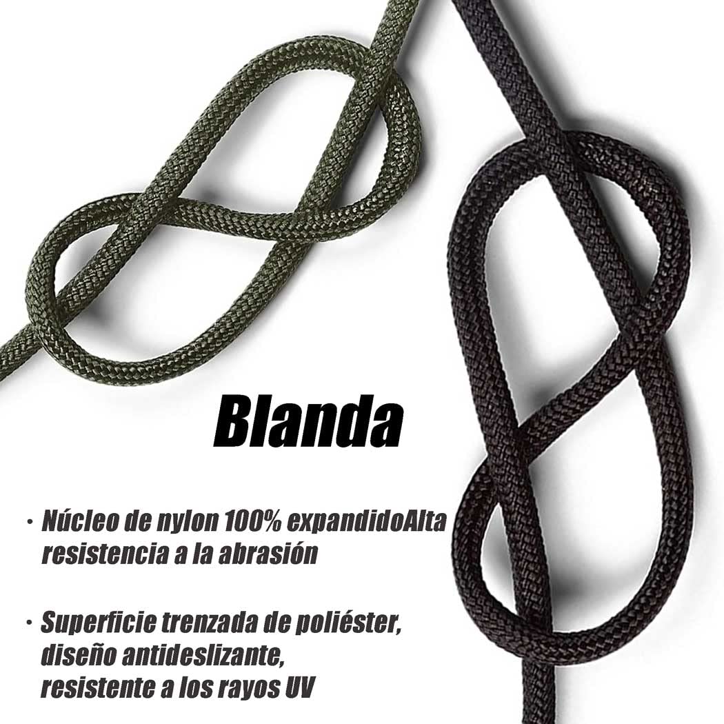 Cuerda de Nylon Trenzado 60M,Cuerda de Alta Resistencia 10mm,15M-Paquete de 4,con Mosquetones(Negro)