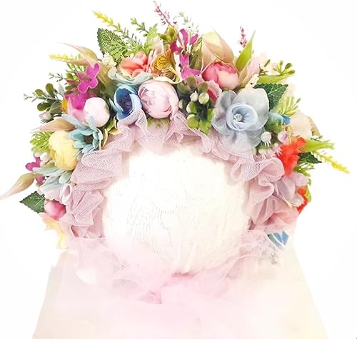 Pink Baby Bonnet Purple Flower Bonnet Newborn Blooming Photo Prop Sitter Bonnet Floral Baby Cap Prop Baby Shower Gift flower bonnet (New born)