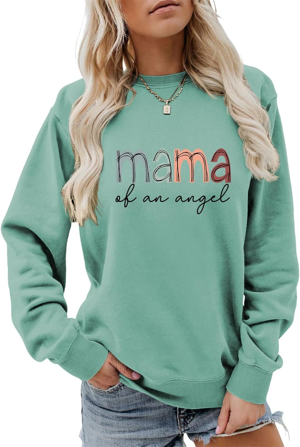 Mama of An Angel Sweatshirt, Vintage Retro Mama Graphic Mom Life Shirt Gift Womens Crewneck Mama Baby Pullover Tops